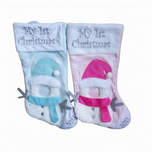 2 Pack My First Christmas Stocking Blue And Pink Snowmen 2021